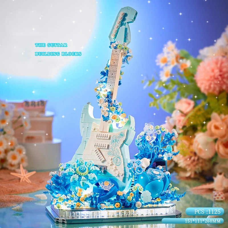 Idea Musical Instruments Mini Block Music Flower Movement Electric Guitar Building Bricks Toys Collection With Light For Gifts