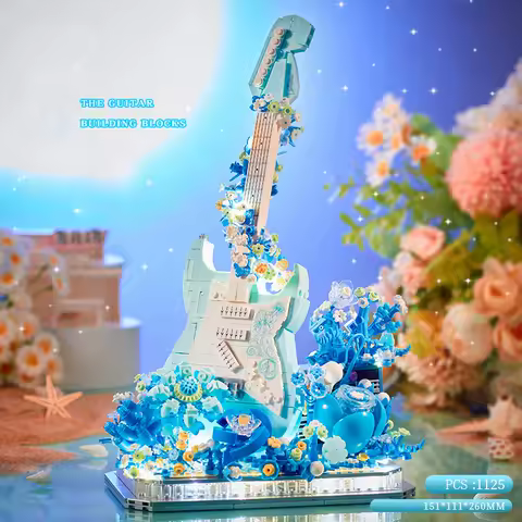 Idea Musical Instruments Mini Block Music Flower Movement Electric Guitar Building Bricks Toys Collection With Light For Gifts