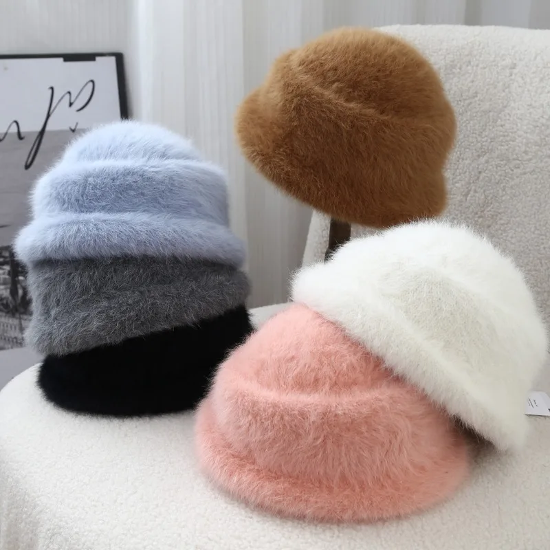 

Вязаная шапка-тазик, зимняя модная универсальная рыбацкая шапка, теплая защита ушей, модные панамы для женщин