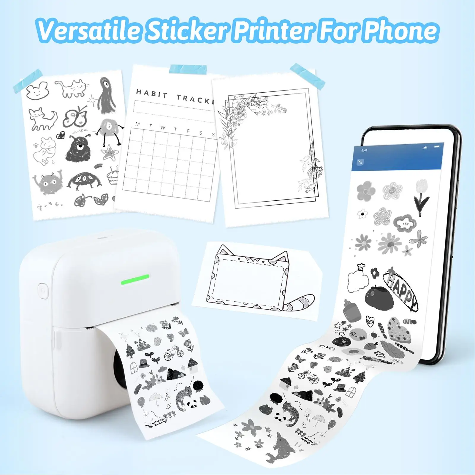 Portable Thermal Printer USB Rechargeable Label Maker for Memo Lists Journal