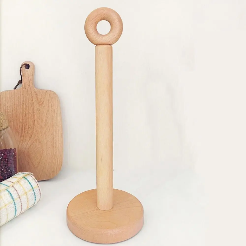 Practical Anti-Slip Wooden Roll Paper Rack Free Standing One-handed Tear Vertical Napkins Rack Cute Napkin Stand Kitchen