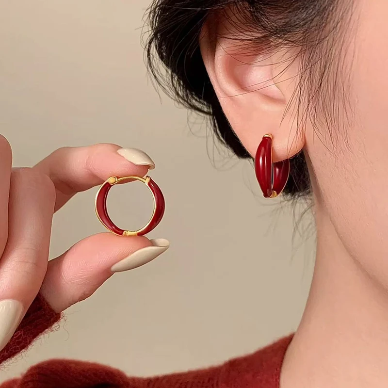 925 Silver Needle Encore Red Round Hoop Earrings For Women Party Classic Fine Jewelry Light Luxury Exquisite Accessories view 4