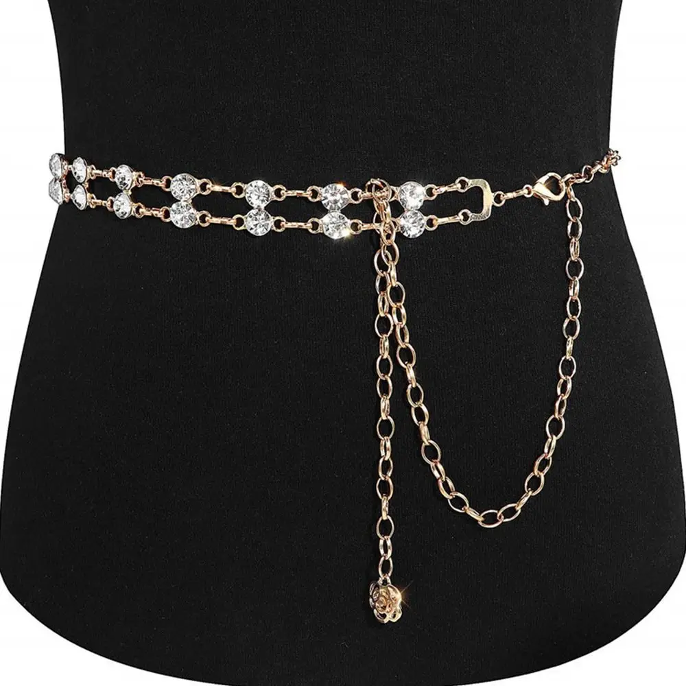 Dress Jeans Decorative Casual Slimming Cummerbands Crystal Waist Band Luxury Thin Waistband Rhinestone Metal Chain Belt