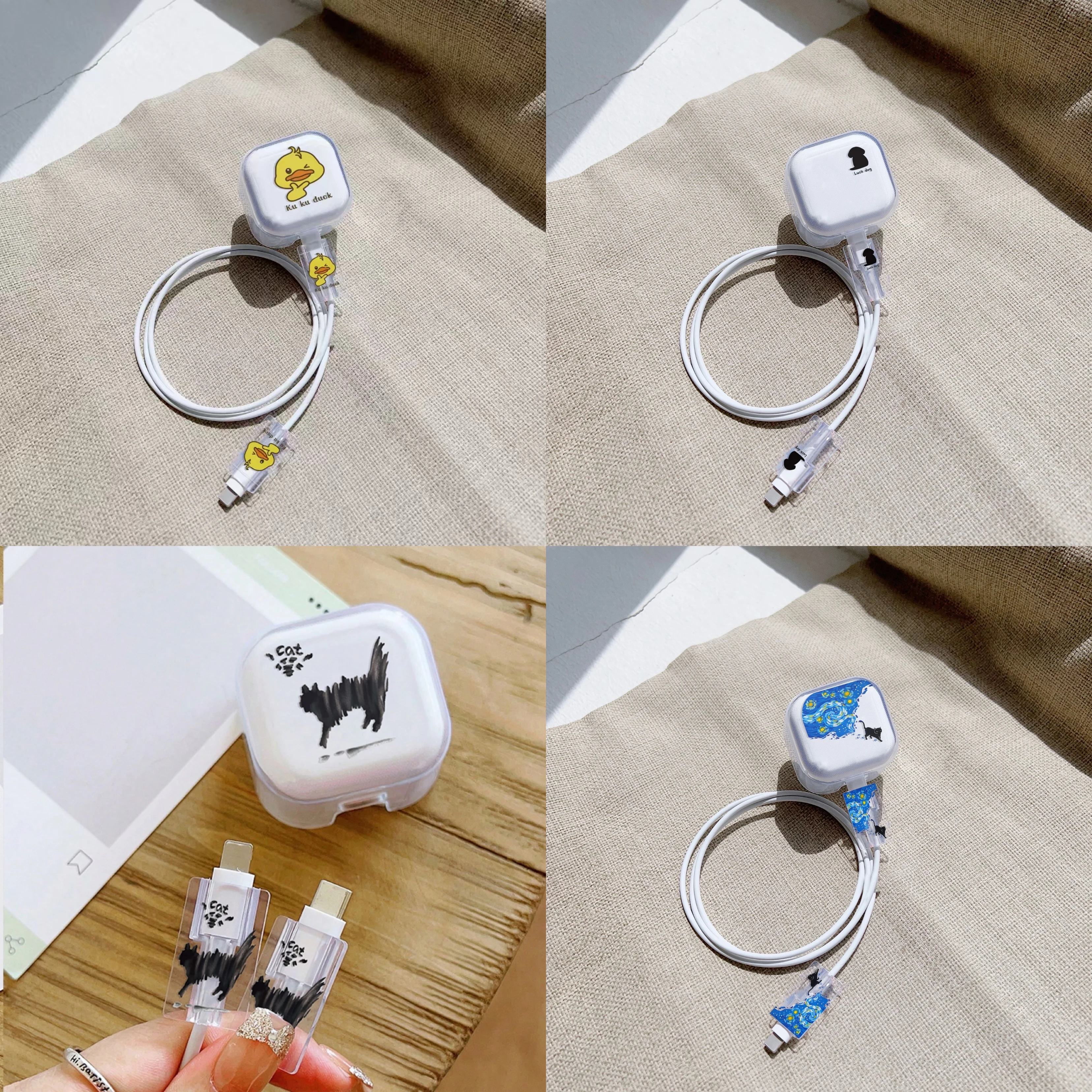 Charger Protector Cable Organiser for iPhone 16 British Standard Plug 18/20W Charging Cute Black Cat Cover Management Cord Winde