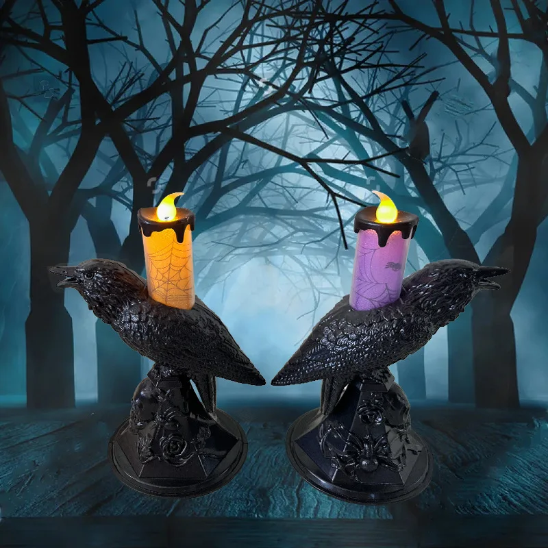 Halloween Crow Small Night Light Ghost Festival Decoration Props Candlestick Desktop Decorations LED Electronic Candle Toys