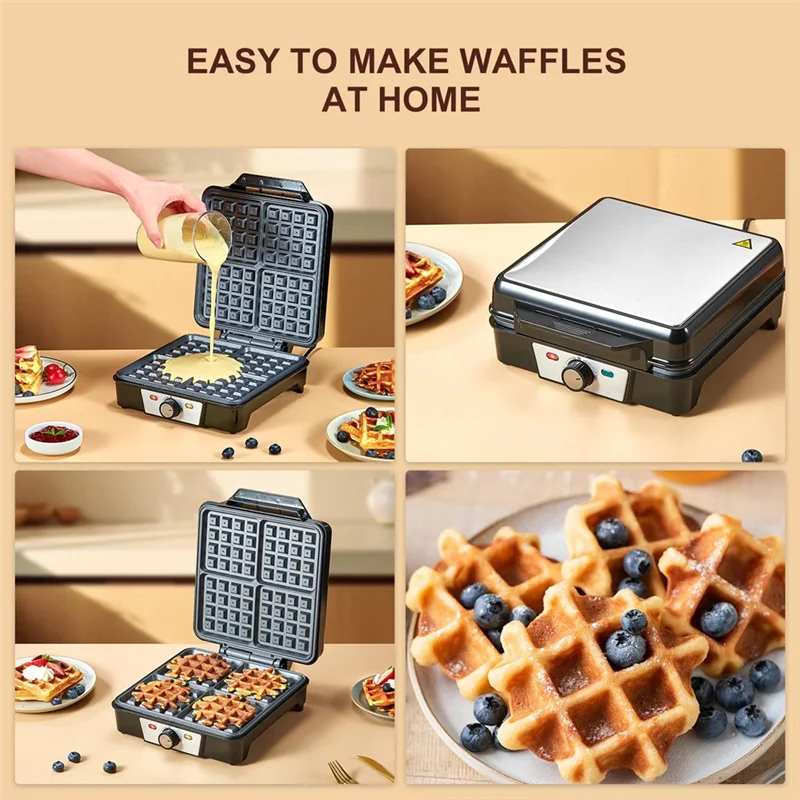 

A04G-4-Slice Waffles Maker Compact Square Design Nonstick Iron Double-Sided Heating EU Plug