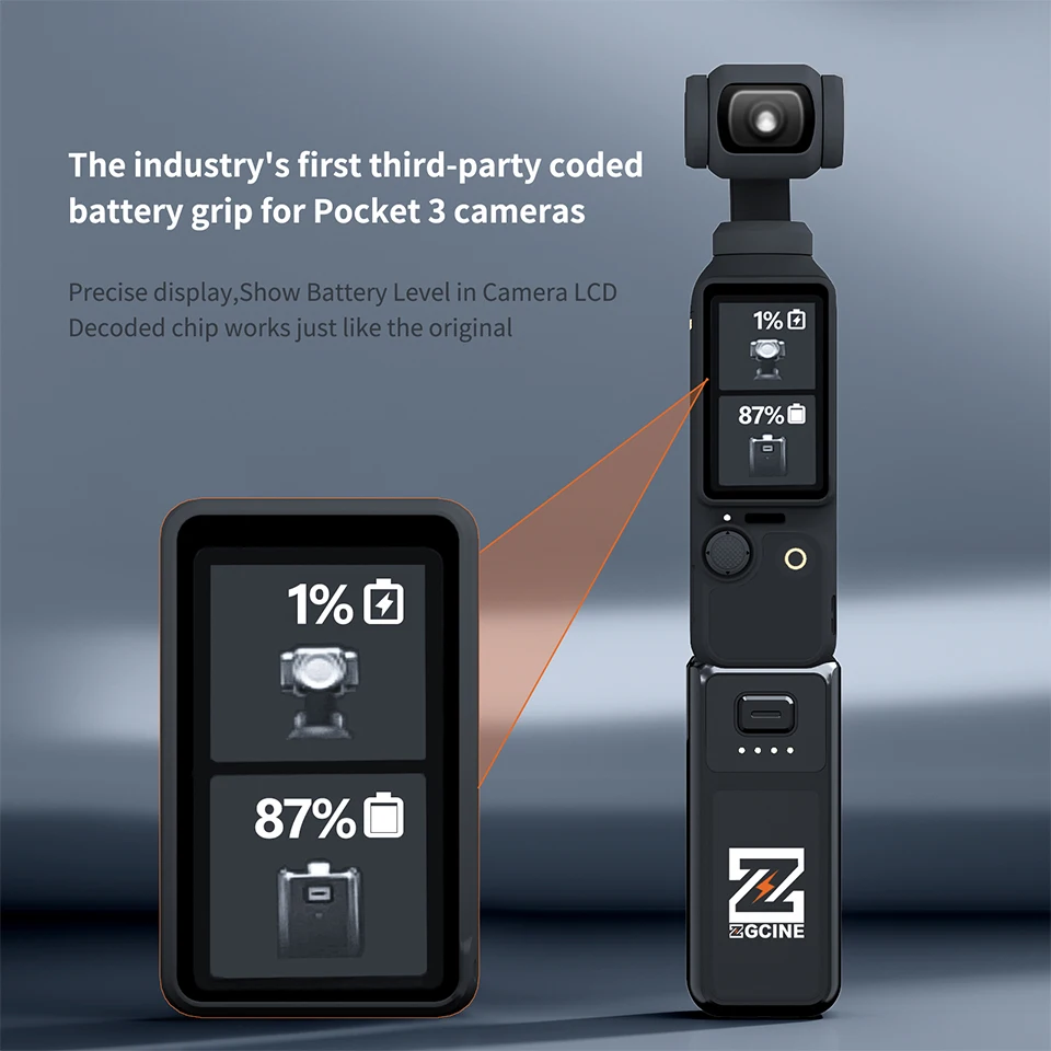 ZGCINE PK-H01 Battery Grip Compact 17W PD Fast Charging Supports Reverse Charging Data Transmission for Dji OSMO Pocket 3