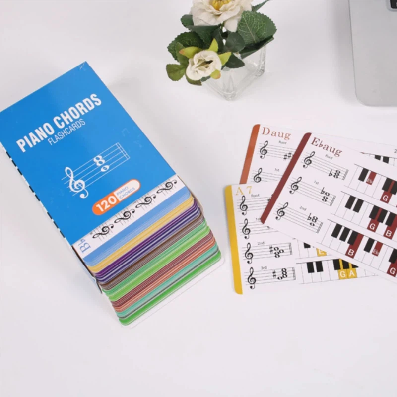 120 Sheets Music Flash Cards Colored Copper Plate Paper Piano Color Coded Flash Cards, Piano Chords Flashcards for Beginner