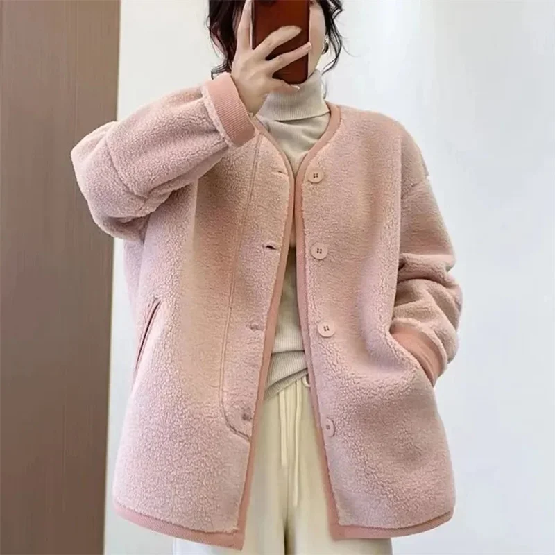 2023 Autumn and Winter New Women's Fur One Piece Thickened and Warm Granular Plush Single Breasted Long Sleeve Fur Coat Female