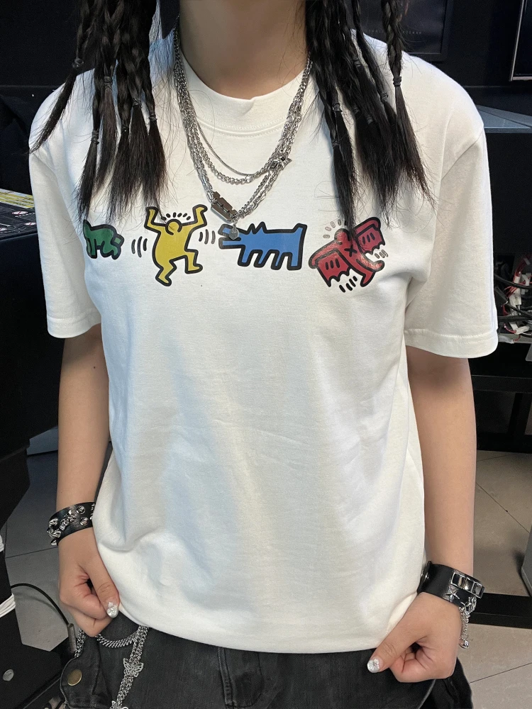 

Heavyweight 260G fiti Art T-irt ort Sve Front Ba Design Student Faion Cotton Spandex Blend