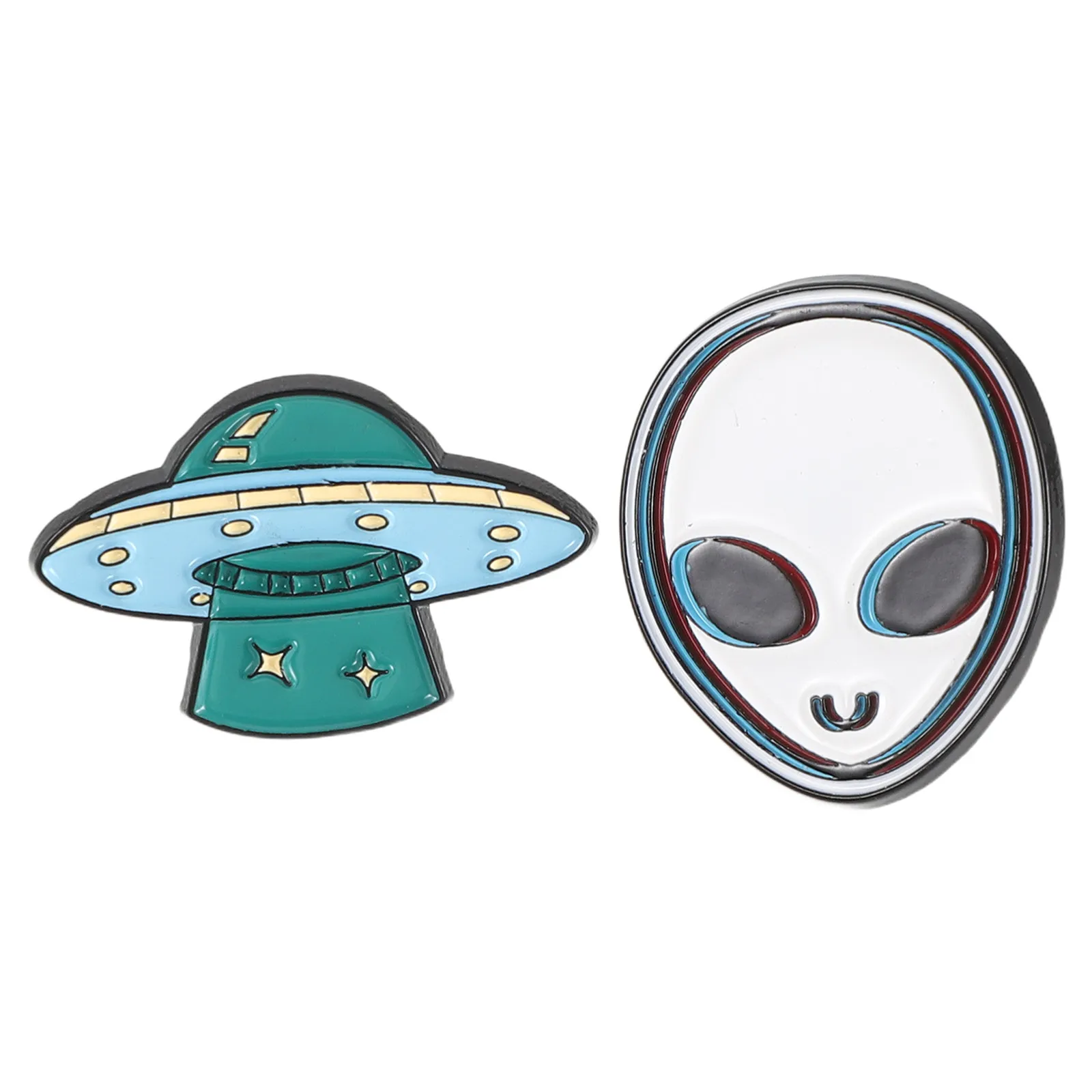 2Pcs Cartoon Space Brooch Flying Saucer Badge Pin Alloy Lapel Pin for Denim Jackets Backpack Bags Purse Outer Space