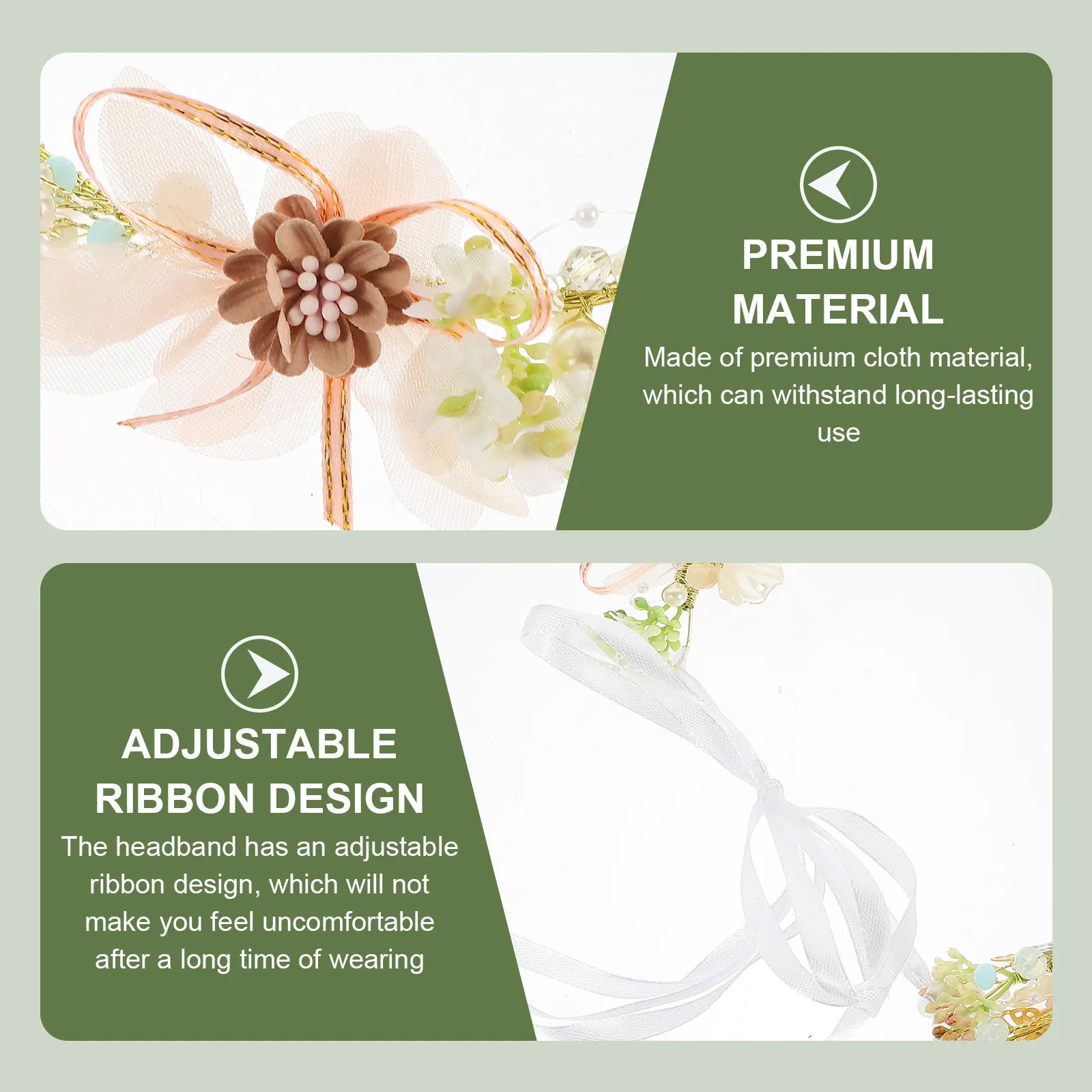 

Princess Headband Artificial Flower Crown Adjustable Ribbon Elegant Floral Wreath Headdress Wedding Party Photography Prop