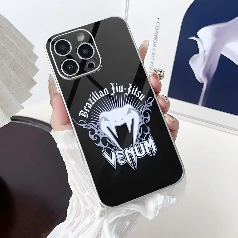 Fashion V-VenumS Logo MINISO Phone Case Electroplated Glass For Iphone 16-11 Plus ProMax X XR XSMax 7Plus