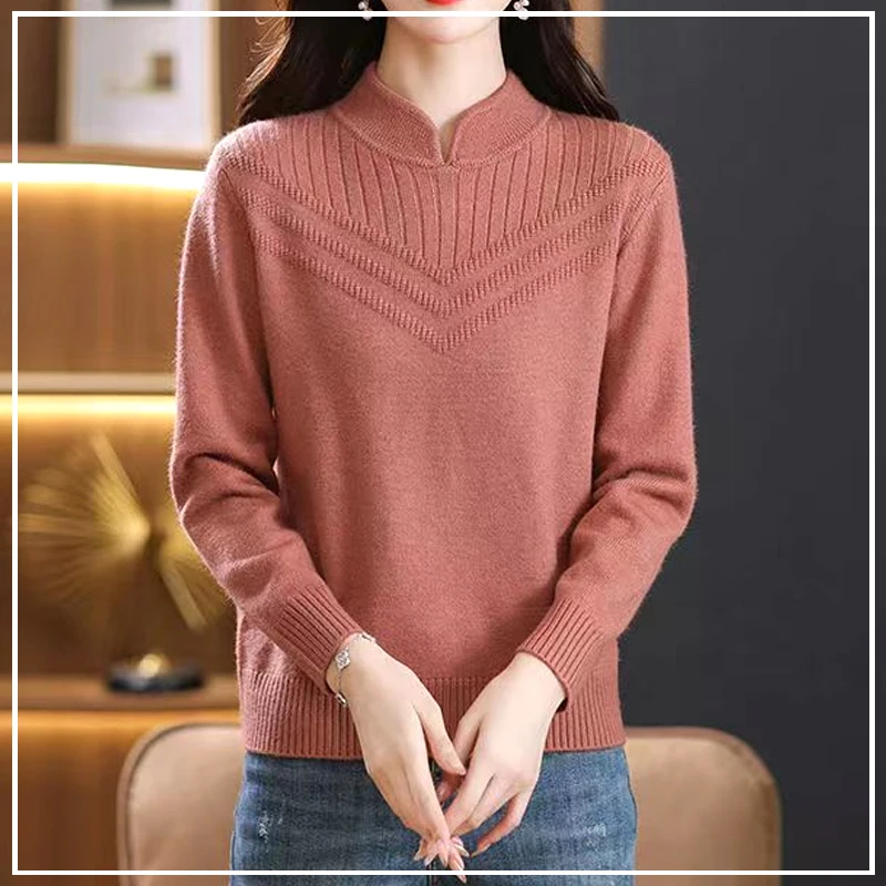 

Hot Selling Item Simplicity Commute Versatile Leisure Generous Temperament Loose Stand Collar Women's Sweater Autumn Winter 2024