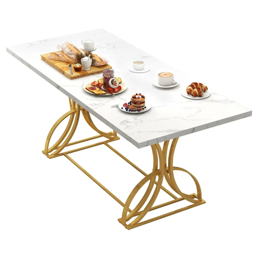 

70.3 inch Rectangular White Modern Dining Table for 6-8 People Kitchen Table