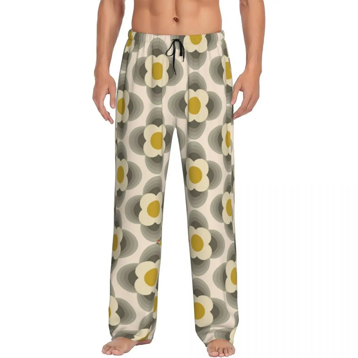 Custom Printed Men's Orla Kiely Striped Petal Pajama Pants Scandinavian Abstract Flower Sleepwear Sleep Bottoms with Pockets