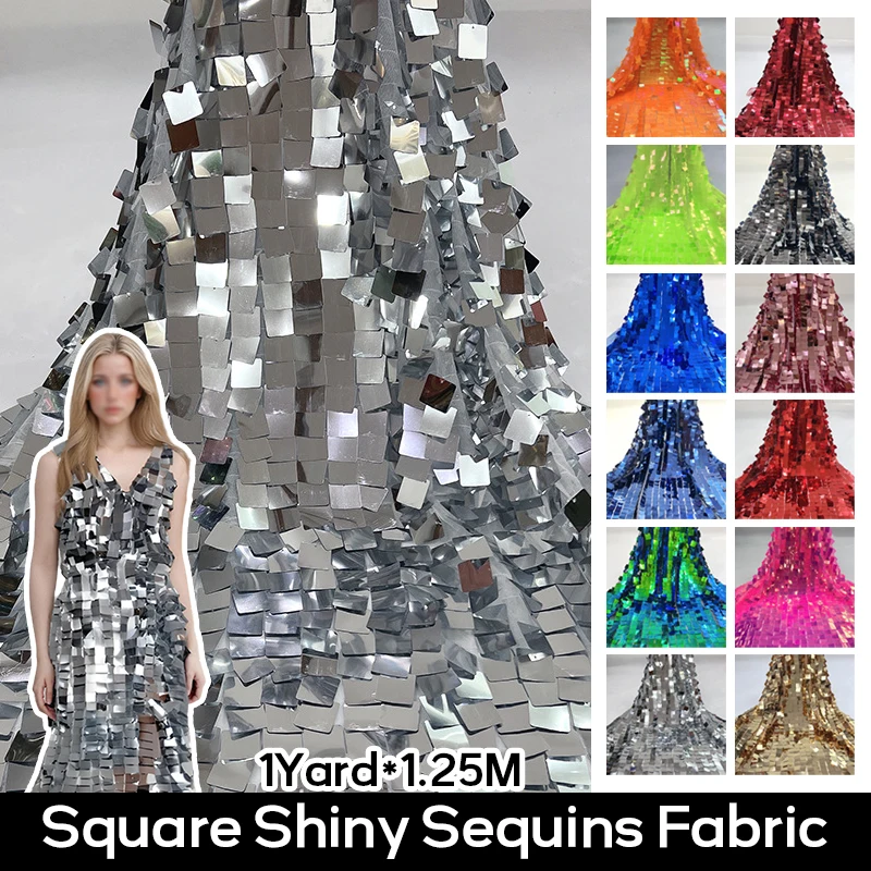 

1 Yard Monochromatic Big Square Shiny Sequin Fabric Glitter Mesh Base Fabric DIY Dress Party Background Costume Shooting Decor