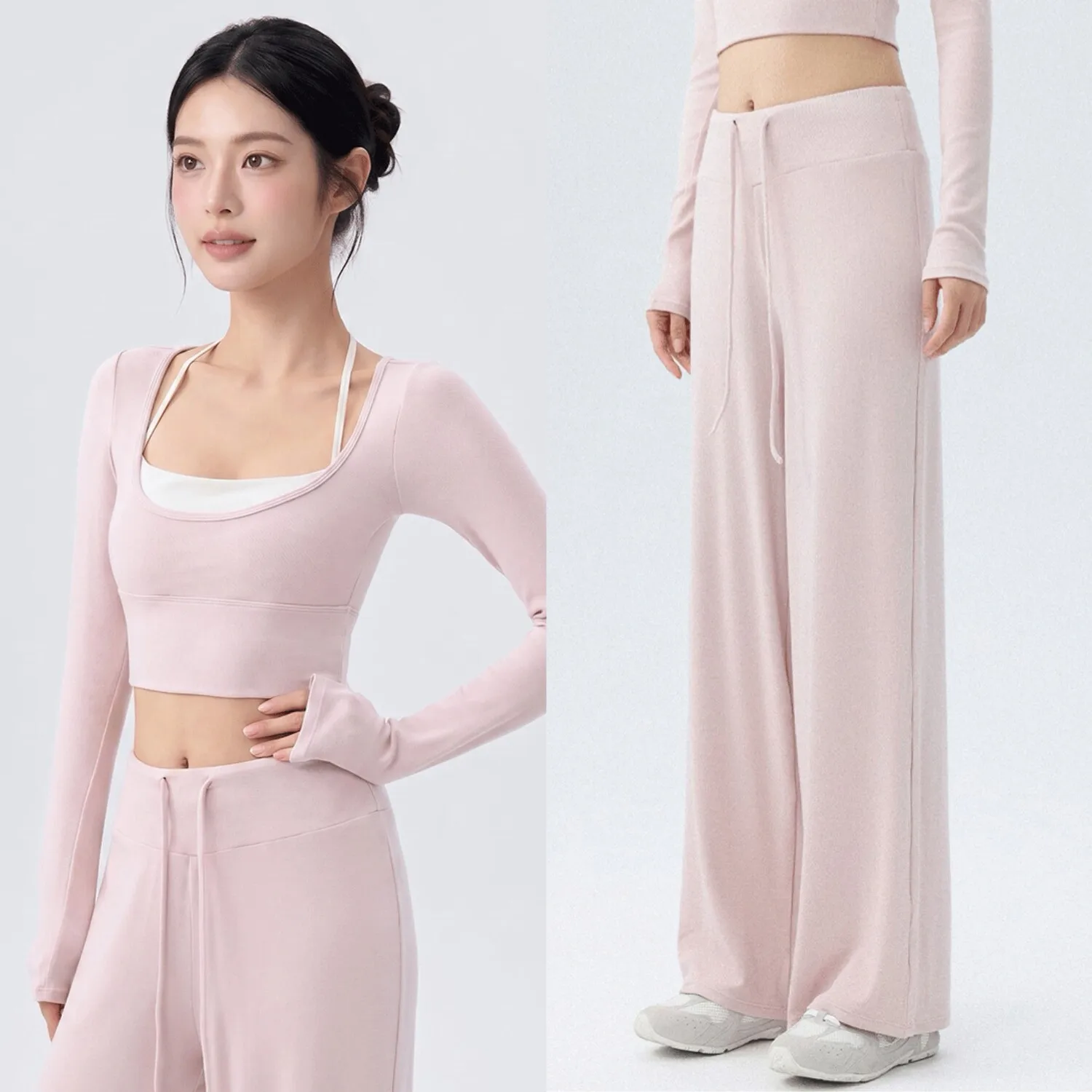 Yoga Pants for Women Loose Running Drape Straight Leggings Pilates Training Sports Suit Long-sleeved Relaxed Fitness Clothes Set