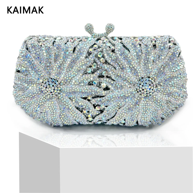 Luxury Clutch Golden silver Colorful Flower Diamond Evening Bag Christmas Gift Women's Wallet Wedding Clutch Rhinestone Handbag