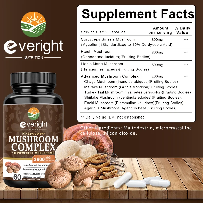 Lion\'s Mane Mushroom can enhance brain plasticity. NGF improves IQ, memory, and concentration，Supplement made in the USA