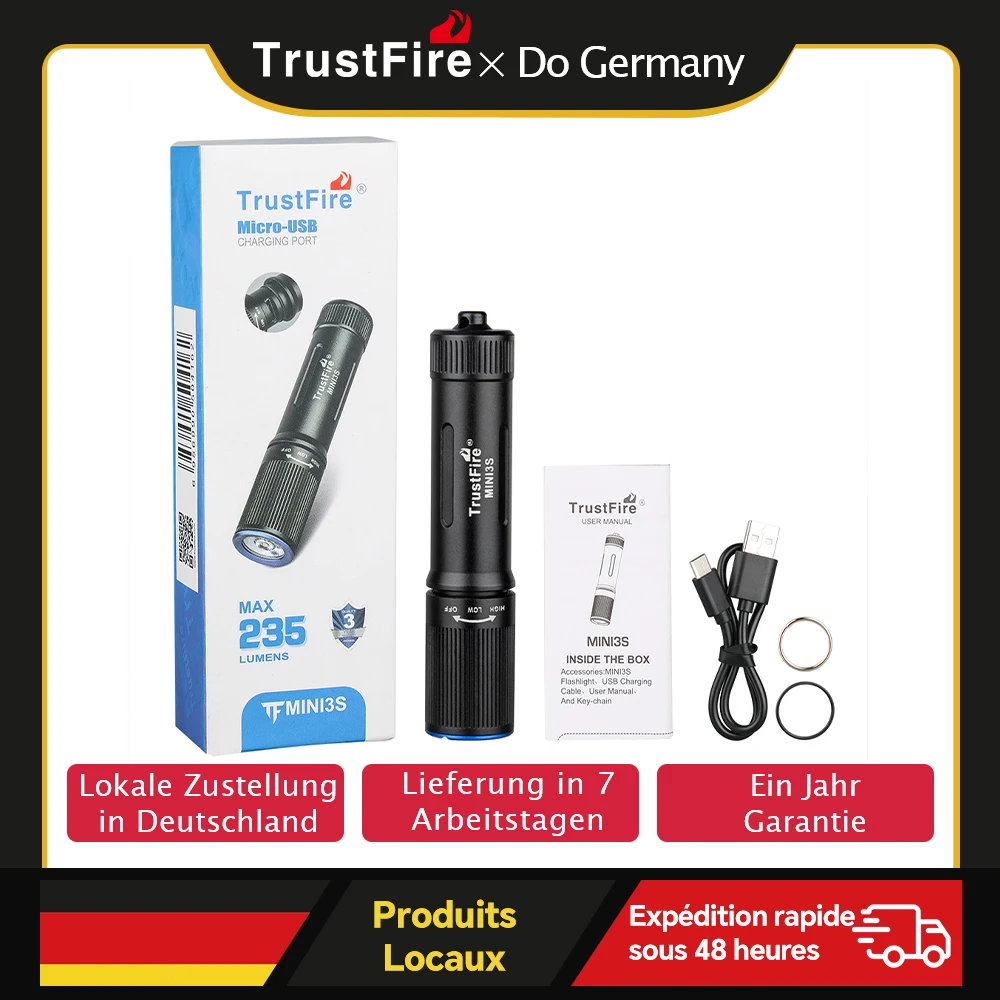 Trustfire Mini3s Rechargeable Lamp 235Lumens Keychian Pocket Mini Torch Light IPX8 3 Years Warranty Flashlight with usb charging