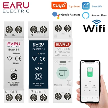 Tuya WiFi Smart Circuit Breaker MCB 1P+N 63A Timer Power Energy kWh Voltage Current Meter Protector Voice Remote Control Switch