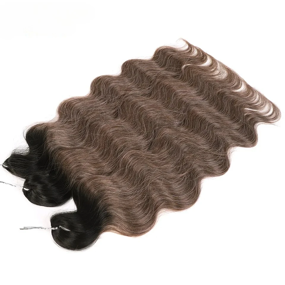 FREEDOM Body Wave Synthetisches Häkelhaar 24 Zoll Lange Haarzöpfe Pferdeschwanz-Verlängerungen Ombre Braun Blau Grün Haarverlängerungen – Detail 7