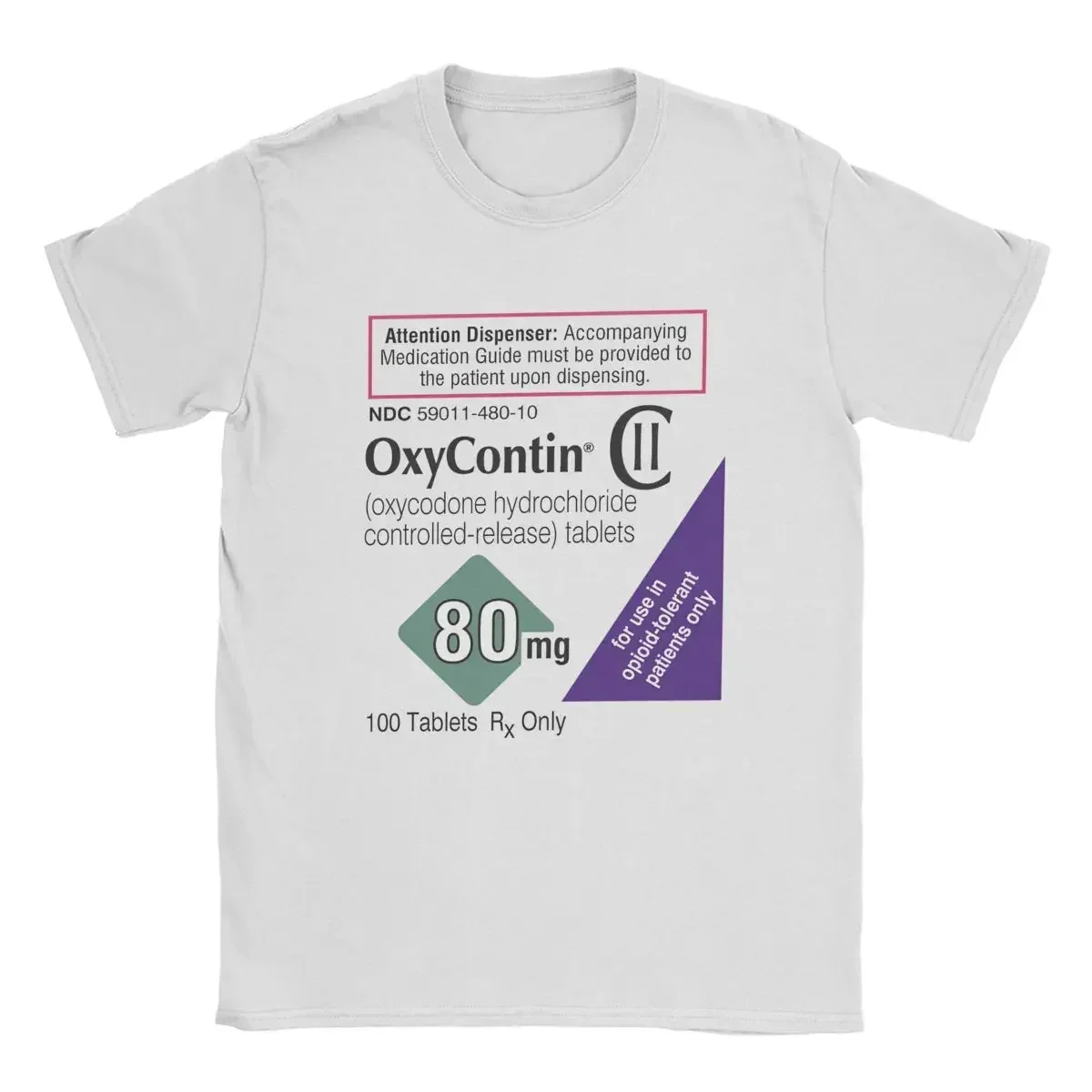 

Oxycontin 80mg Label T Shirt for Men Pure Cotton Funny T-Shirts Crewneck Tees Short Sleeve Merchandise Gift