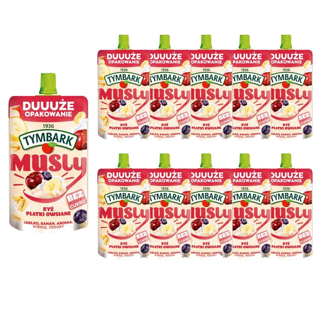 Tymbark Musly ryż płatki owsiane jabłko banan aronia wiśnia jogurt 170 g x 10 sztuk