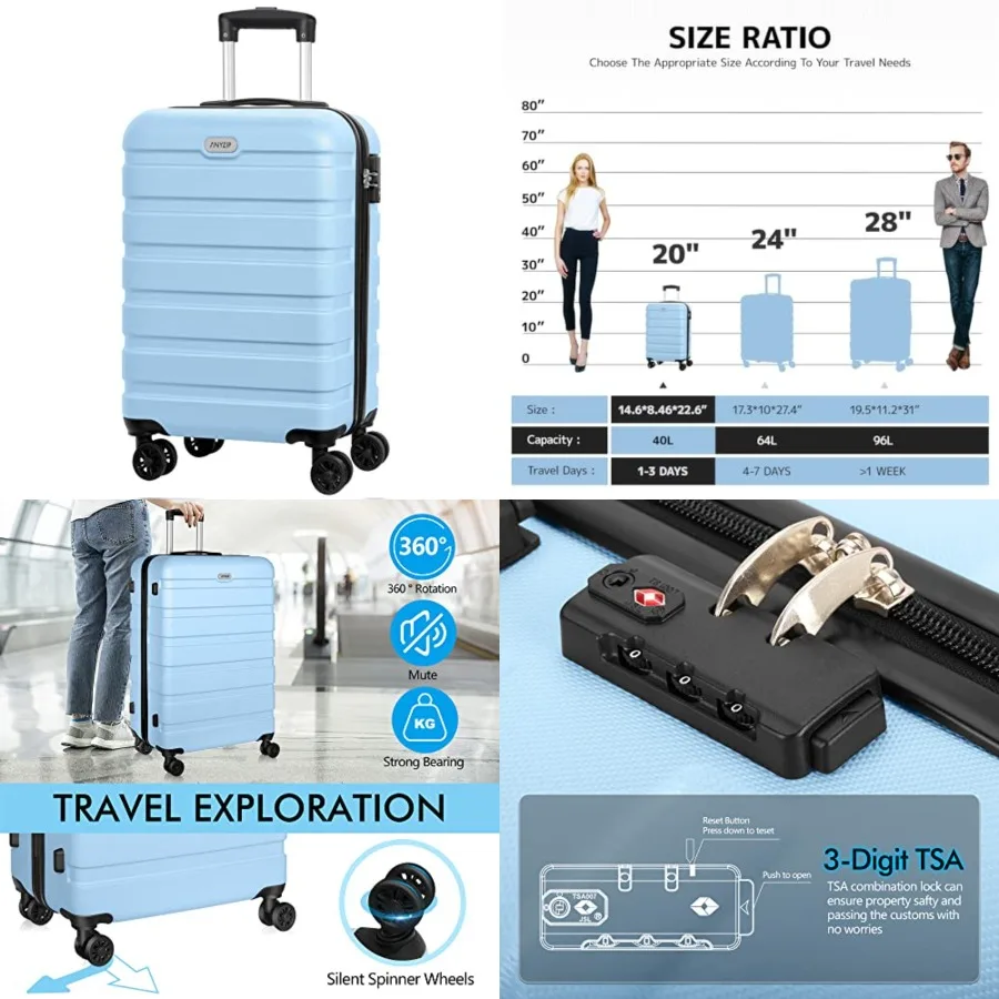 

Luggage PC ABS Hardside Lightweight Suitcase with 4 Universal Wheels TSA Lock Carry-On 20 Inch Light