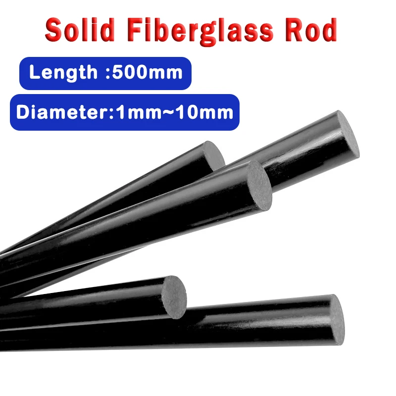 10PCS Black Glass Fiber Rod Diameter 1mm~10mm Insulation and High Temperature Resistance Solid Fiberglass Bar Length 500mm