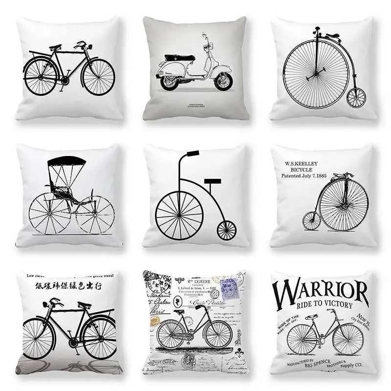 Retro Bicycle Collection Digital printing short plush pillow covers decorative for car sofa office cushion cover home goods