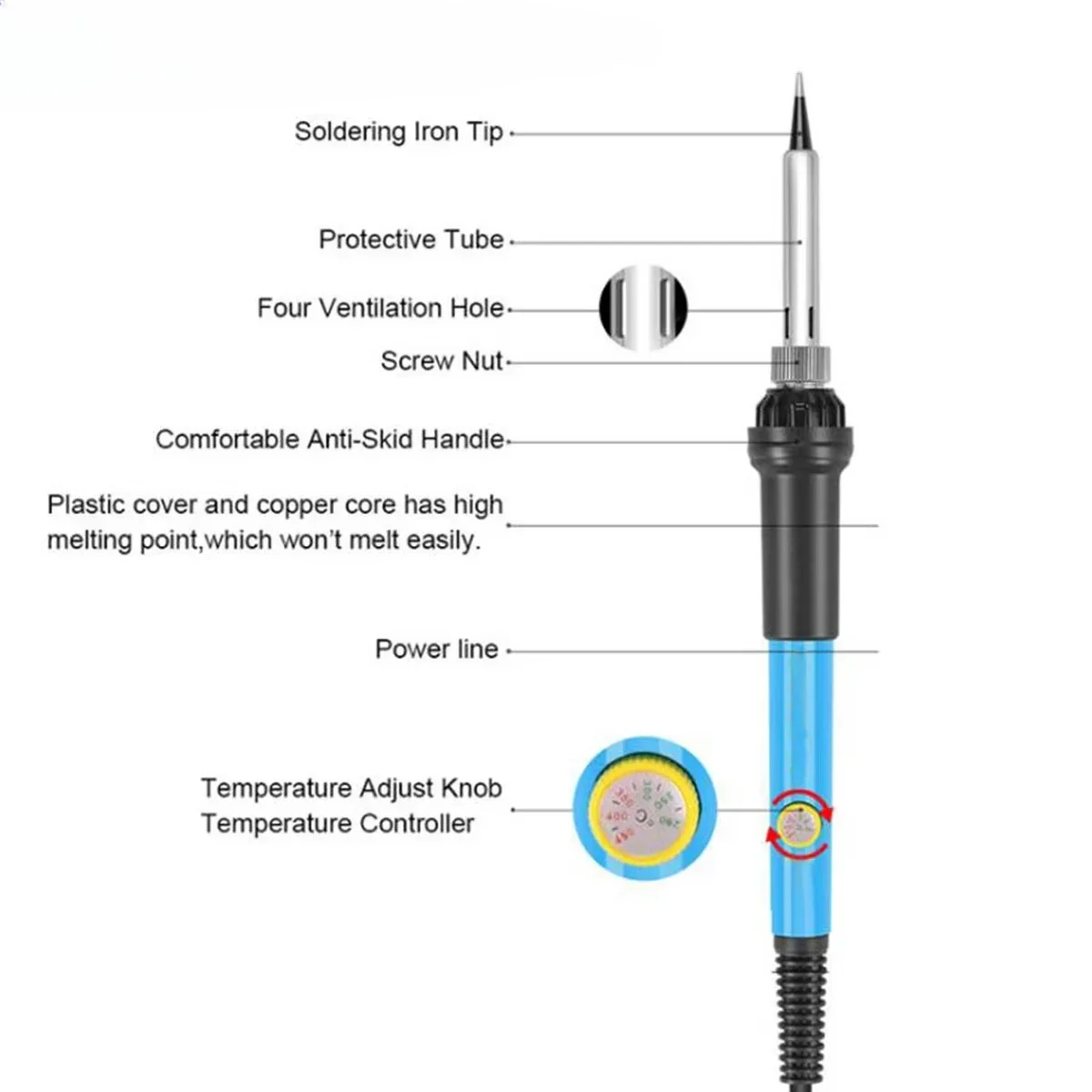 Electric soldering iron adjustable temperature 60w welding tool 110V 220V - view 3