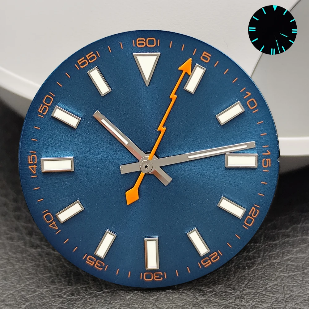 28,5mm Uhrenzifferblatt und Zeiger Set Blau-Grün Leuchtend Passend für NH35 E2824 M8215 Uhrwerk Super Leuchtende Uhrenmodifikation Ersatzteile – Detail 5