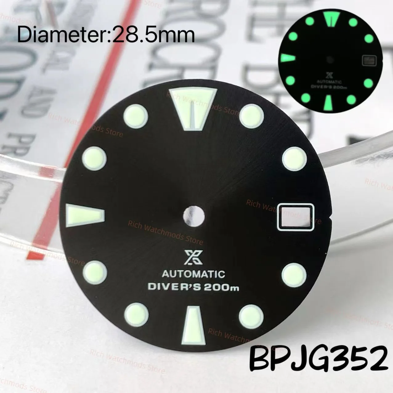 NH35 Hot selling green beautiful dial green luminous single calendar diving mechanical watch men's watch parts S logo 28.5mm