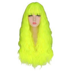 QQXCAIW Kinky Curly Wigs Natural Long Silky Neon Yellow Color Heat Resistant Hair Synthetic Wig