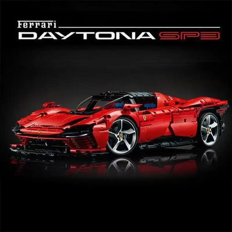 NOWY, zaawansowany technologicznie techniczny model supersamochodu Ferraried Daytona SP3 Klocki do budowy samochodu sportowego Zabawki dla chłopców