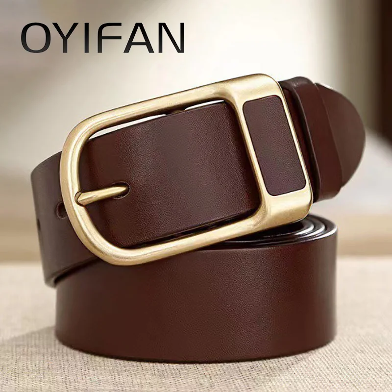 OYIFAN High quality belt for men 3.8cm pin buckle belt Men\'s Leather Belt Jeans Waistband Brown Leather Belt Men