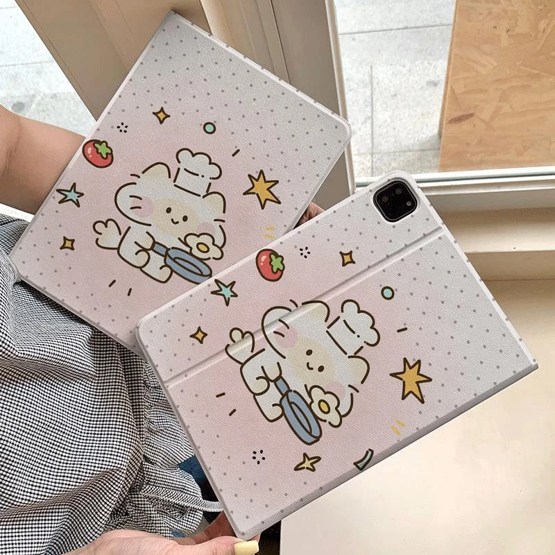 Cute Star Polka Dot Fried Egg Cat Tablet Case For iPad Pro 11 12.9 13 A16 M2 M4 M3 M5 5/6/7/8/9/10/11th Mini Air 3 4 5 6 Cover