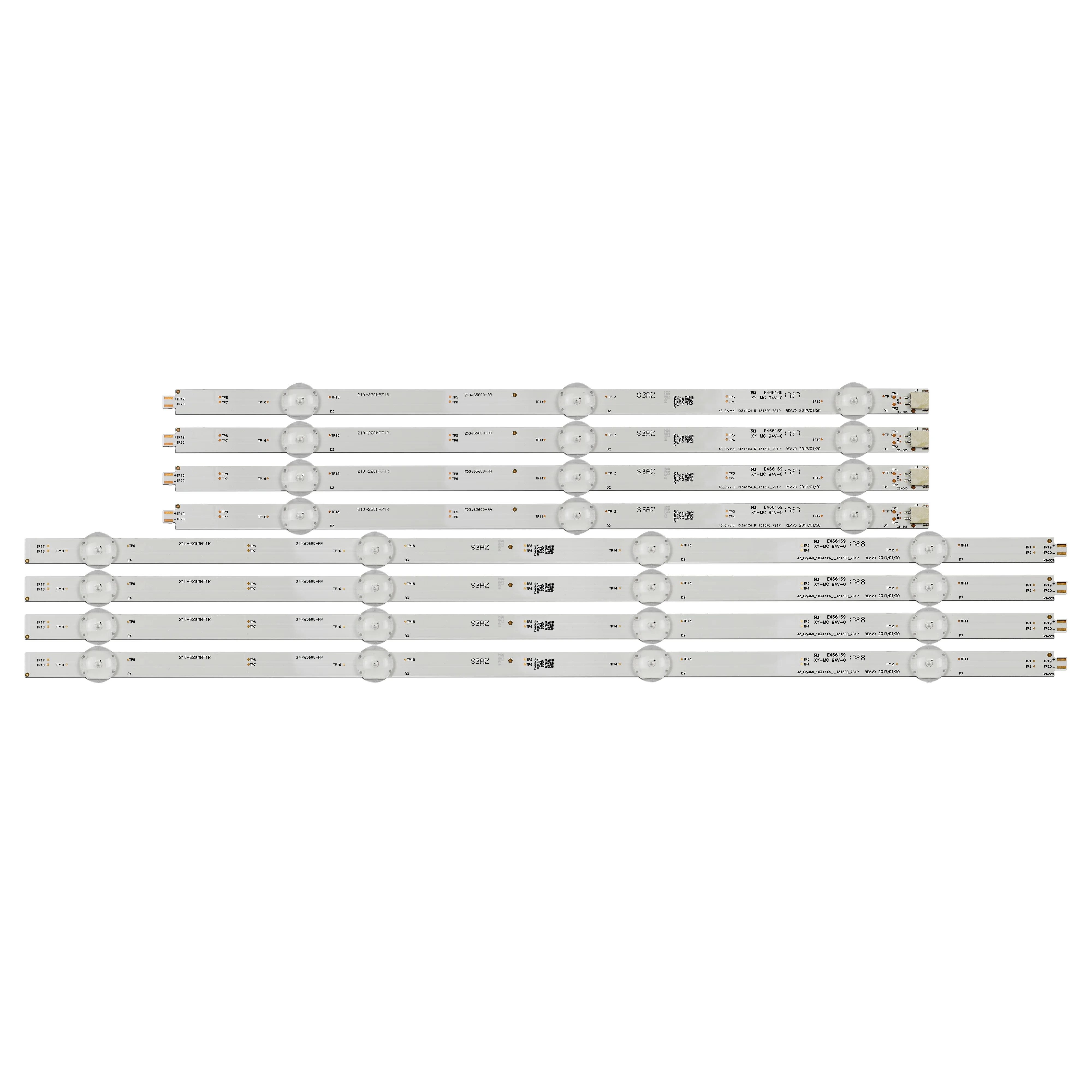 zxw65600-aa、zxz65600-aa用、7個のledバックライトストリップ（3v）、8個入り。43_crystal_1x3-1x4_r_1313fc_7s1p、l-a43l67605b。