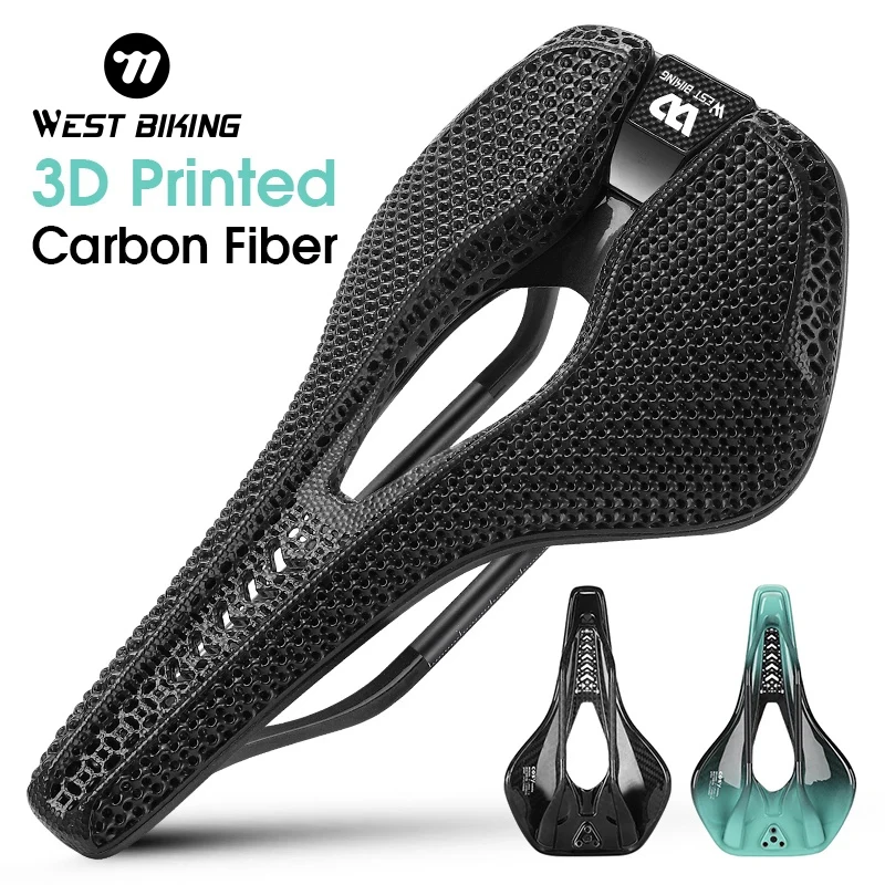 WEST BIKING 3D Printed Carbon Fiber Saddle Ultralight Breathable Racing Cycling Cushion Seat For MTB Mountain Road Bike Parts