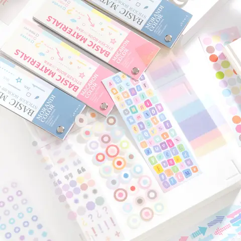 30pcs 멀티 소재 Ins 간단한 컬러 카드 기본 다이 커팅 스티커 학교 사무용품 플래너 일일 마킹 스티커