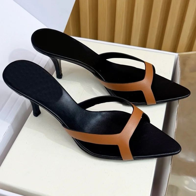 One Word Belt Mixed Colors Slippers Sexy Pointed Toe Solid Thin Heel Accept Customized New Arrivals Fashion Women Modern Shoes