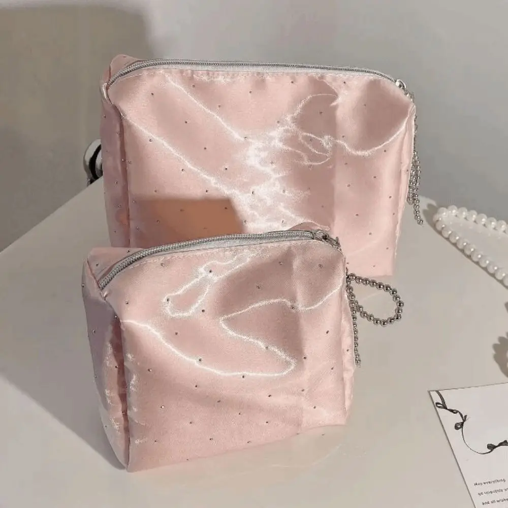 Luxury Sequin Cosmetic Bag Zipper Portable Makeup Storage Bag Large Capacity Beaded Bowknot Cosmetic Organizer Carry-On