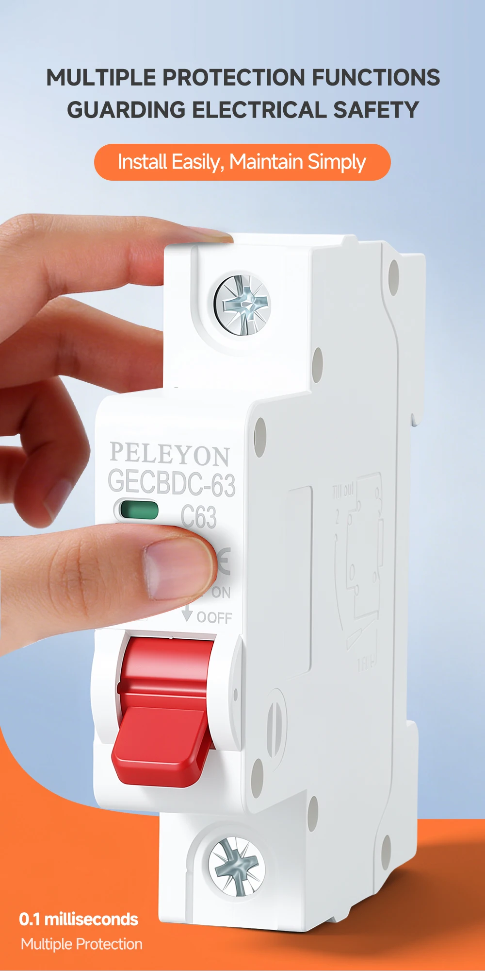 DC 1000V 1P 2P MCB Solar-Miniatur-Leistungsschalter Überlastschutzschalter 6/10/15/20/25/40/50/63A/80/100A DC1000V Photovoltaik-PV – Detail 4