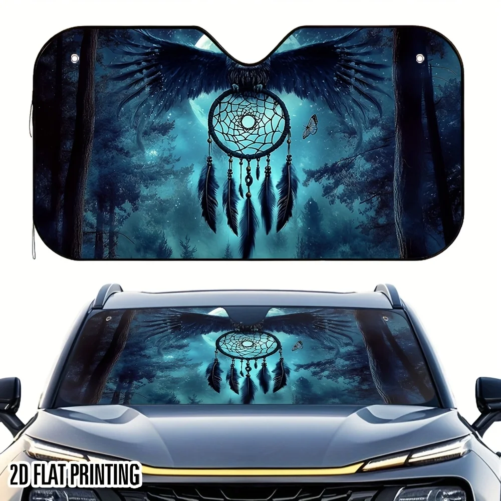 1pc 2D Flat Flying Owl Dream Car Sunshade - Stylish & Practical, Protects Your Car From Heat, Includes 4 Suction Cups For Quick