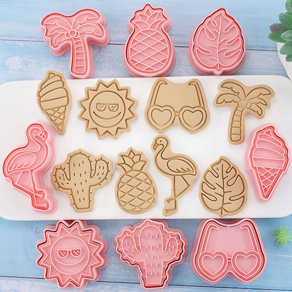 

8pcs Cookie Molds Summer Cookie Baking Molds Tropical Baking Plastic Home Stamps Smooth Easy Washable