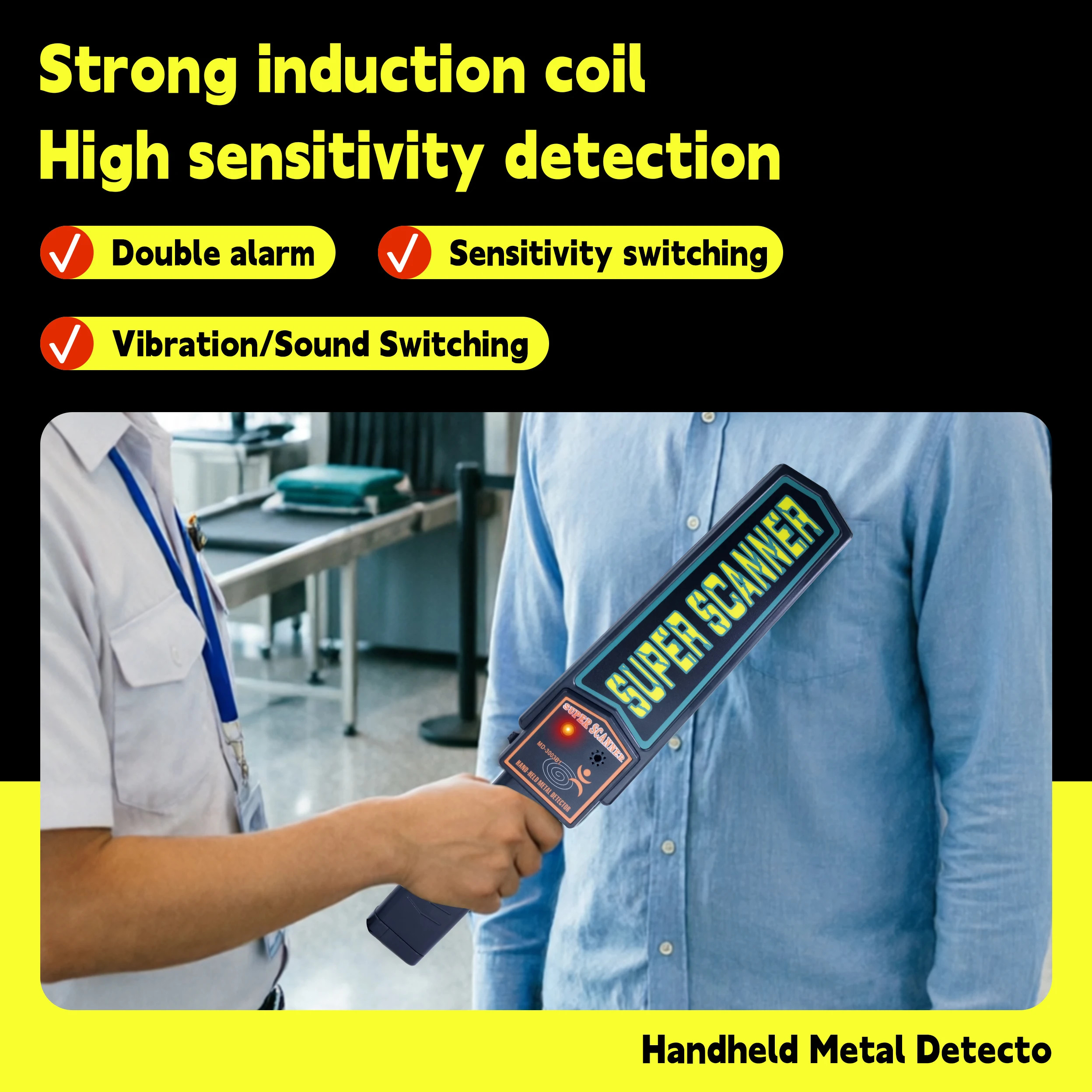 MD-3003B1 Handheld Metal Detector Security Scanner High Sensitivity Portable Metal Detection Wand for School Airport Event Secur