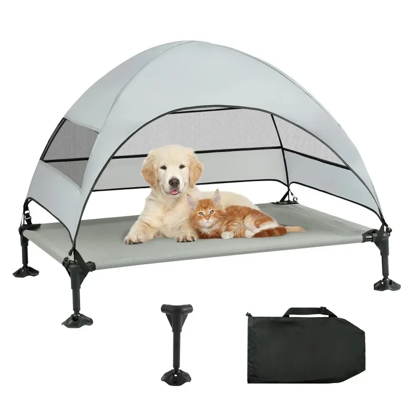 

Elevated Dog Bed with Canopy, Portable Raised Outdoor Dog Bed with Stable Anti-Slip Feet, Large