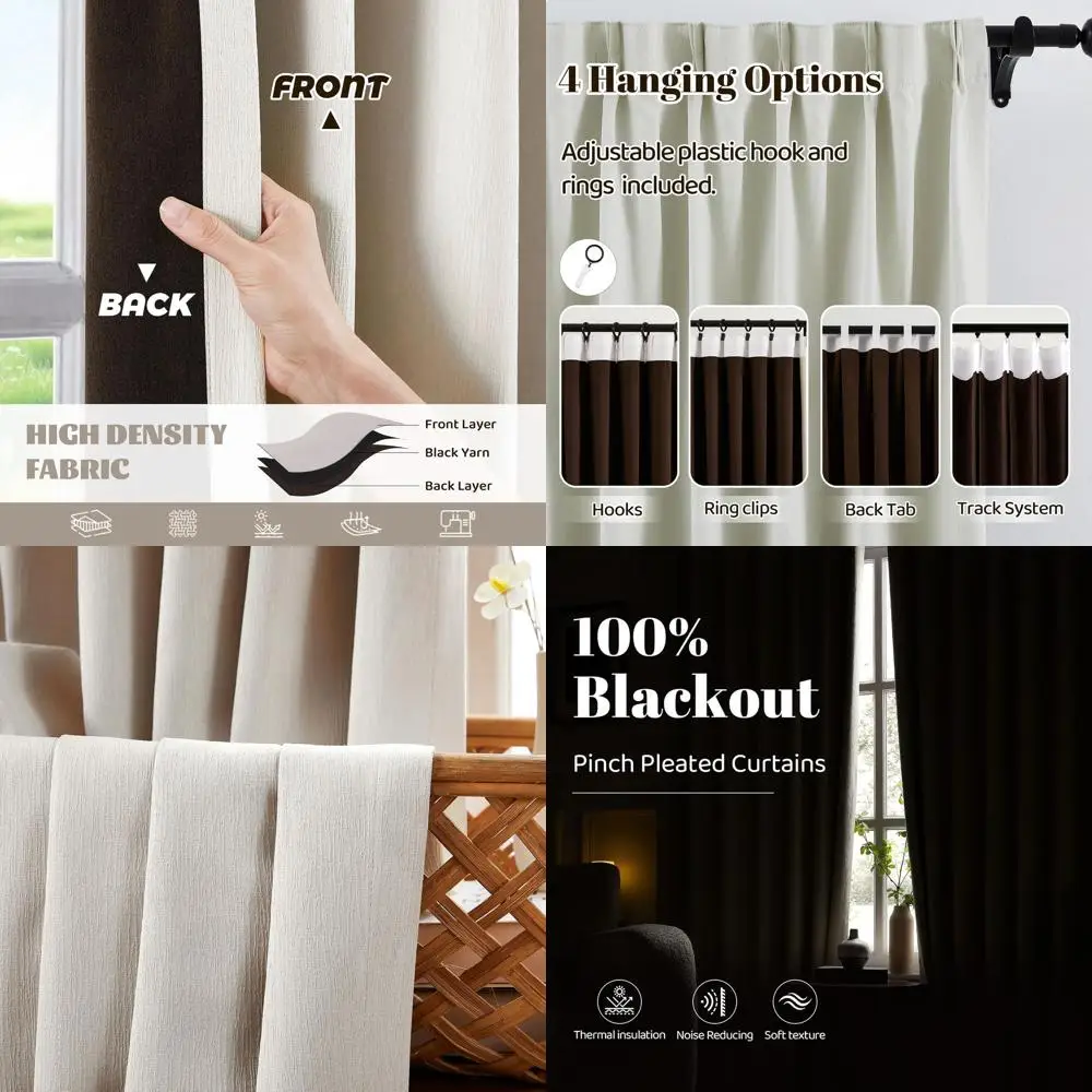 

Ivory Linen Textured 40x95 Blackout Curtains with Hooks, Energy Efficient, 2-Panel, 95 Long